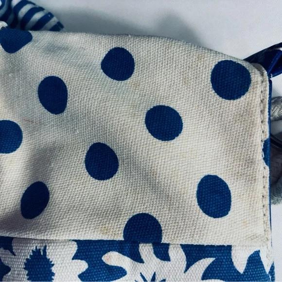 Ciro Citterio Canvas Tote Bag Blue/White w 22" Rope Handle Bows Sides and Front - Picture 10 of 12